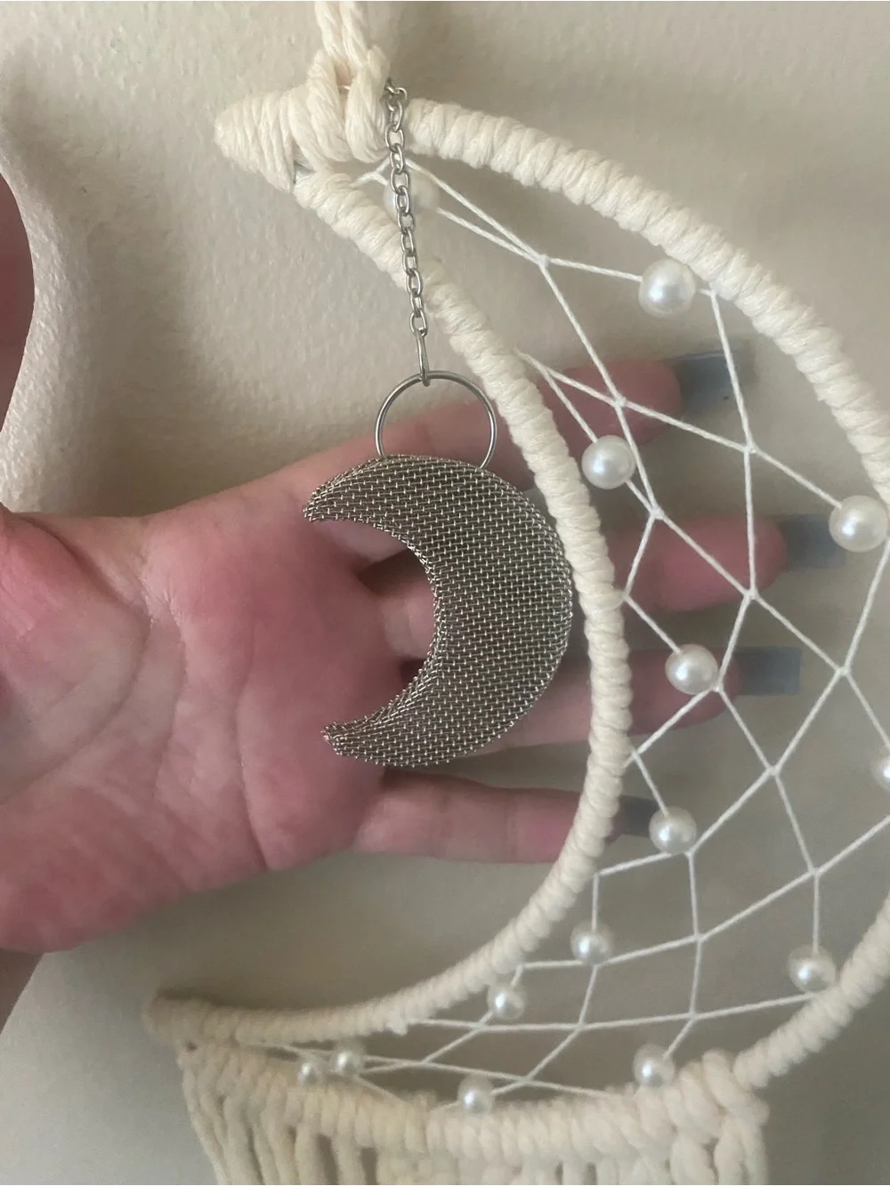 Handmade 34” White Crescent Moon Macramé Wall Hanging